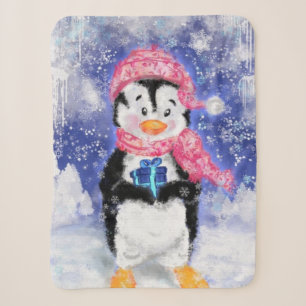 Cobertor Sherpa Pinguim Feliz - Natal -