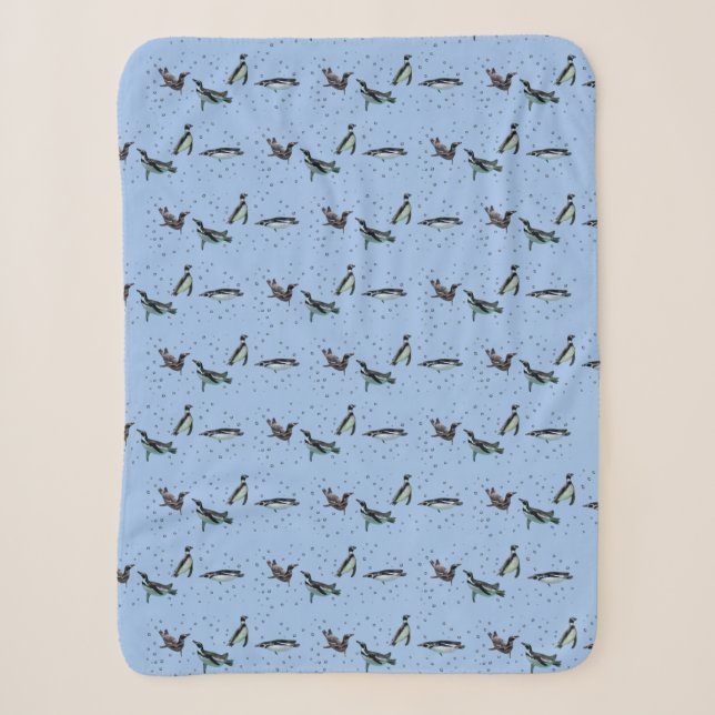 Cobertor Sherpa Pinguins espumantes Sherpa Blanket (Azul Claro) (Frente)