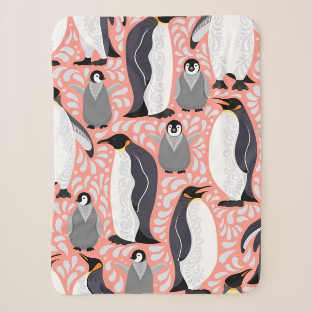 Cobertor Sherpa Pinguins imperadores e seus filhotes em um padrão  (Frente)
