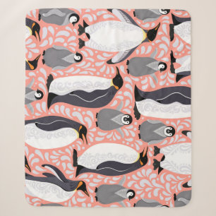 Cobertor Sherpa Pinguins imperadores, filhotes, padrão decorativo