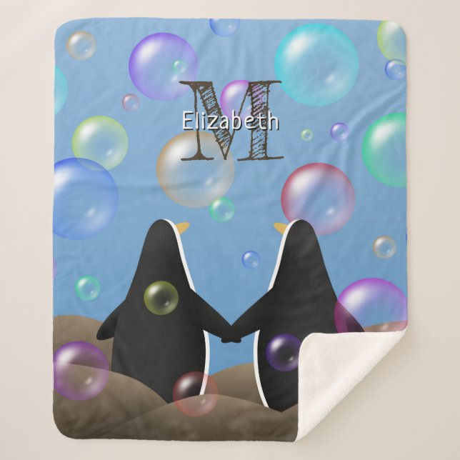 Cobertor Sherpa pinguins segurando nadadeiras vendo bolhas (Frente)