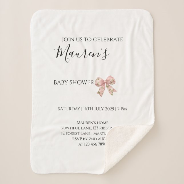 Cobertor Sherpa Pink Bow Girl Baby Shower  (Frente)