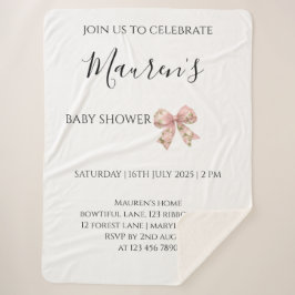 Cobertor Sherpa Pink Bow Girl Baby Shower 