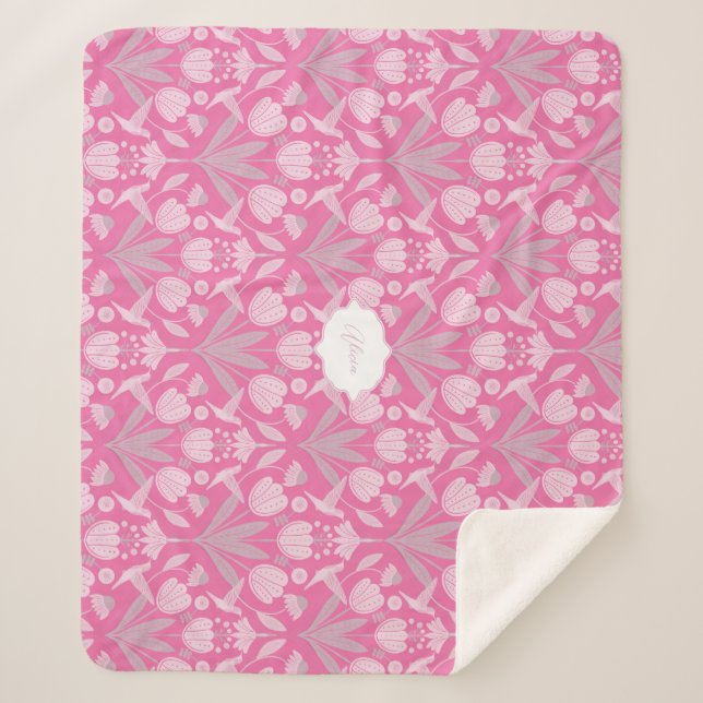 Cobertor Sherpa Pink Hummingbird Coquette Flor personalizado (Frente)