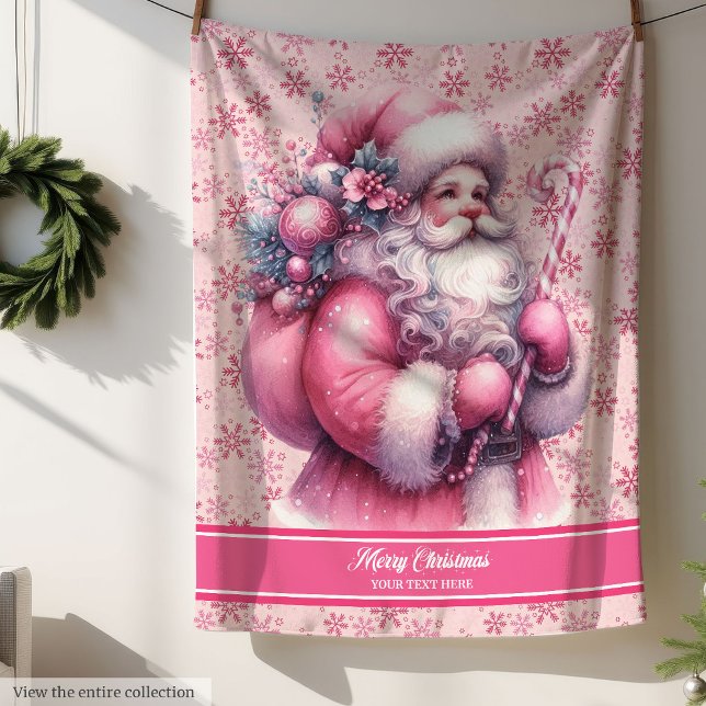 Cobertor Sherpa Pink Santa Claus Blanket para Nome Personalizado d (Pink Santa Claus Blanket for Girls Custom Name)