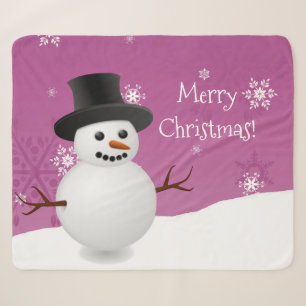 Cobertor Sherpa Pink Snowman Winter Christmas Sherpa Blanket