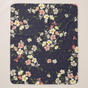 Cobertor Sherpa pink yellow and brown small flowers with green lea