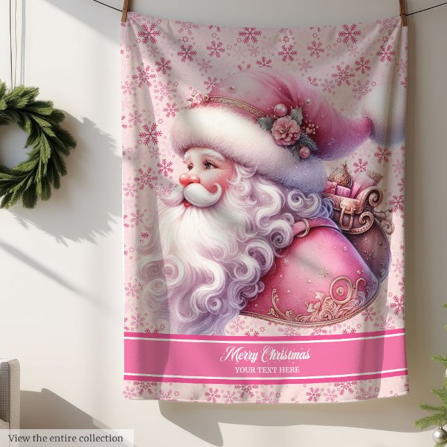 Cobertor Sherpa Pinkmas Personaliza Meninas em Branco Papai Noel (Pinkmas Personalized Girls Blanket Santa Claus)