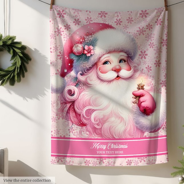 Cobertor Sherpa Pinkmas Personalizado Papais noeis em Branco para  (Pinkmas Personalized Santa Blanket for Girls Cozy)