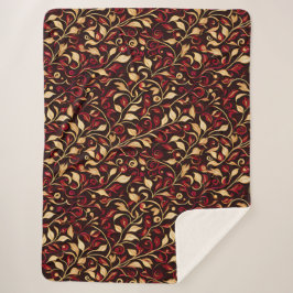 Cobertor Sherpa Pinto Clássico, Borgonha e Folhagem de Natal Doura