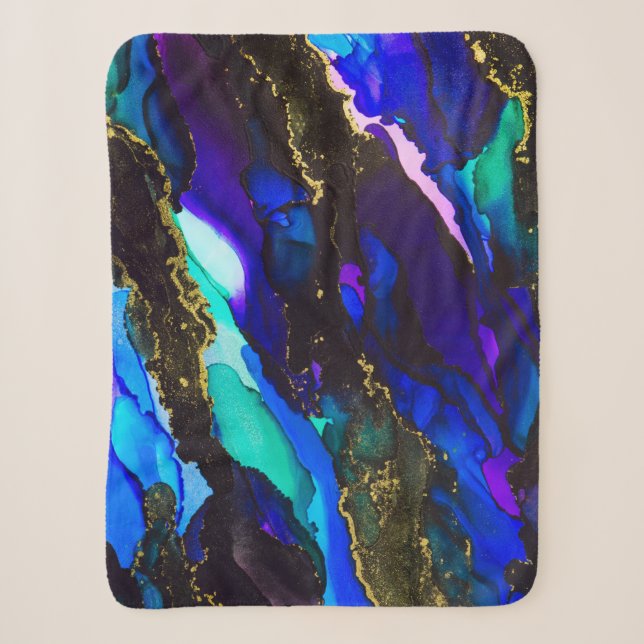 Cobertor Sherpa Pintura a Álcool Preto e Roxo Selvagem (Frente)