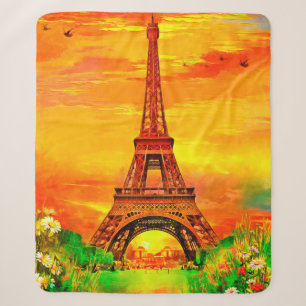 Cobertor Sherpa pintura a óleo colorida realista da torre Eiffel e