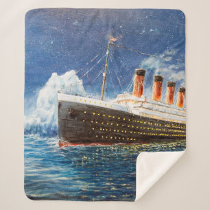 Cobertor Sherpa  pintura a óleo de Titanic e iceberg no oceano em 
