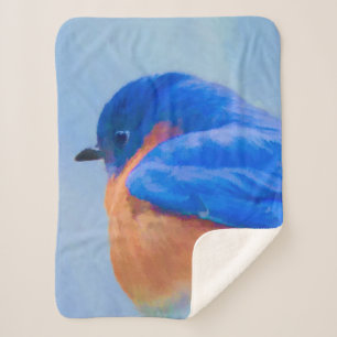 Cobertor Sherpa Pintura Bluebird - Arte Original para Pássaros