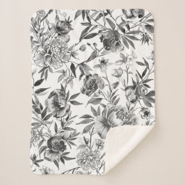 Cobertor Sherpa Pintura Botânica Floral em Aquarela Chinesa