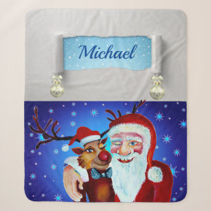 Cobertor Sherpa Pintura com Rudolf Sorridente e Papai Noel