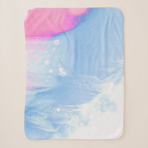 Cobertor Sherpa Pintura de abstrato cor branca e rosa azul