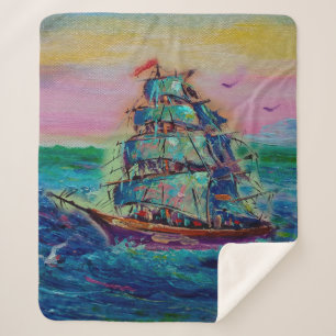 Cobertor Sherpa Pintura de arte Barco a cor do óleo, sorte, thaila