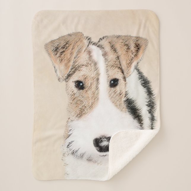 Cobertor Sherpa Pintura de Fox Terrier com Fios - Arte de Cão Orig (Frente)