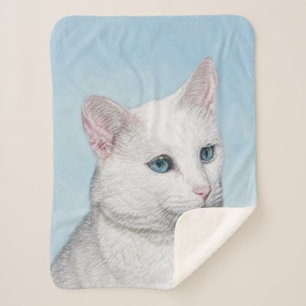 Cobertor Sherpa Pintura de Gatos Brancos - Arte de Gato Original B