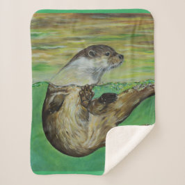 Cobertor Sherpa Pintura de Lontra de Rio Brincalhona