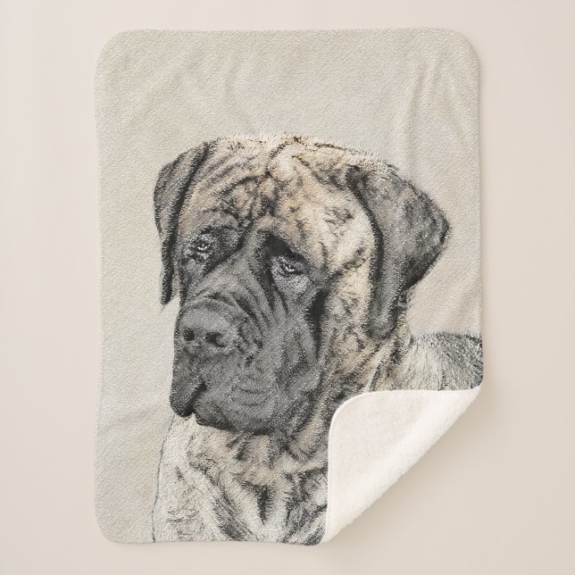 Cobertor Sherpa Pintura de Mastiff Inglês (Brindle) - Arte Canina (Frente)