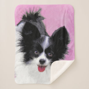 Cobertor Sherpa Pintura de Papillon (Branco e Preto) - Arte Canina