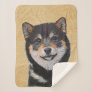 Cobertor Sherpa Pintura de Shiba Inu (Preto e Latão) - Arte Canina