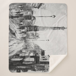 Cobertor Sherpa Pinturas artísticas negras e brancas.