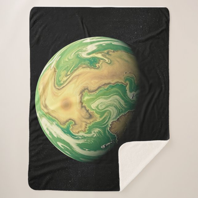 Cobertor Sherpa Planeta Verde e Marrom Dourado (Frente)