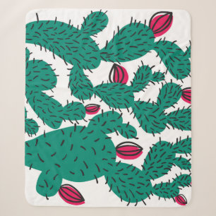 Cobertor Sherpa Planta de cactus, padrão verde vintage sem costura