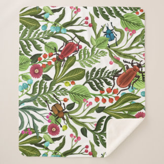 Cobertor Sherpa Plantas decorativas e insetos: Design sem costura.