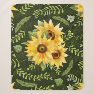 Cobertor Sherpa Plantas Sunflower Herbs Deixa Padrão De Aquarela