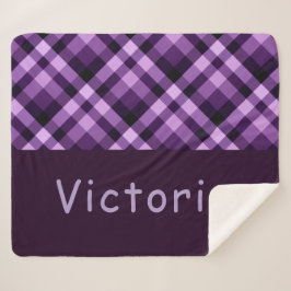 Cobertor Sherpa Plum Purple Xadrez Monograma Média Sherpa Blanket