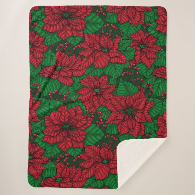 Cobertor Sherpa Poinsettia, padrão de Natal (Frente)