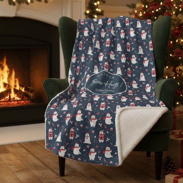 Cobertor Sherpa Polar Bear Hugs Ano de Natal ID851 (Criador carregado)