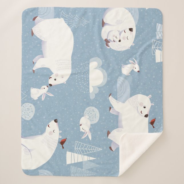 Cobertor Sherpa Polar Bears Winter Vintage (Frente)