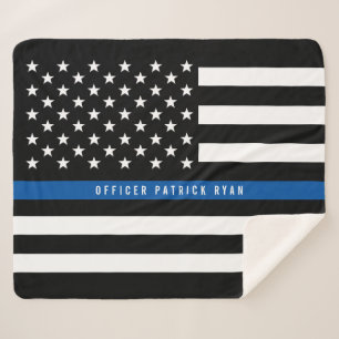 Cobertor Sherpa Polícia Thin Blue Line American Flag Monograma Med