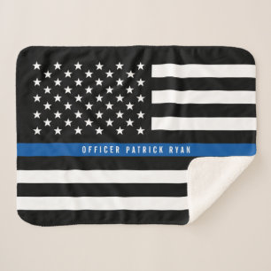 Cobertor Sherpa Policial - Linha Azul Linha-Americana Monograma Pe