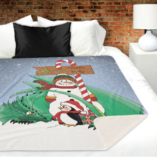Cobertor Sherpa Pólo Norte Boneco de Neve Dragão Pinguim Natal