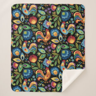 Cobertor Sherpa Poloneses Folk Roosters Sherpa Blanket