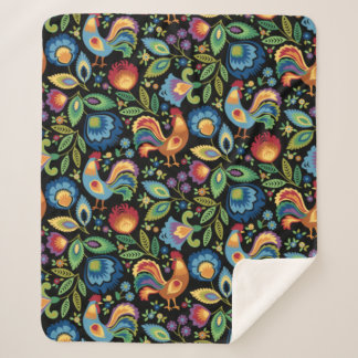 Cobertor Sherpa Poloneses Folk Roosters Sherpa Blanket