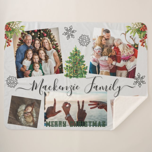 Cobertor Sherpa ✨ Ponderar Sua Família De NATAL Personalizado (Frente (Horizontal))