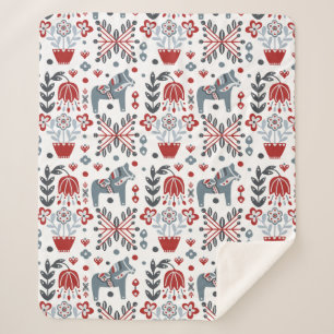 Cobertor Sherpa Pônei nórdico e teste padrão floral em cinzento e