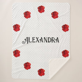 Cobertor Sherpa Ponto de Bolinha de Flor Vermelha Personalizado