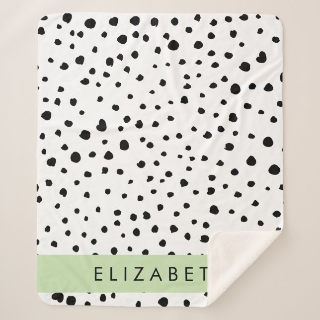 Cobertor Sherpa Pontos Dalmáticos, Pontos, Preto e Branco, Seu Nom (Frente)