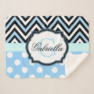 Cobertor Sherpa Pontos e faixas azuis e brancos