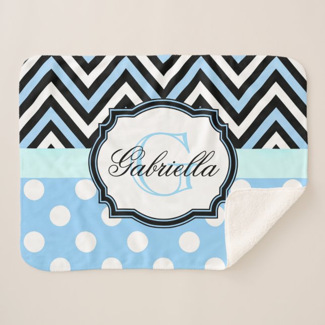 Cobertor Sherpa Pontos e faixas azuis e brancos (Frente (Horizontal))