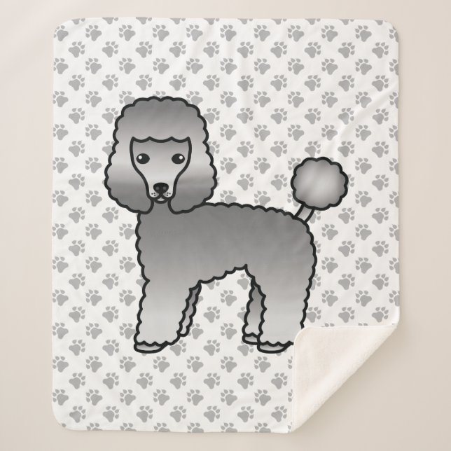 Cobertor Sherpa Poodle Toy Cinza Fofo Cachorro Cartoon (Frente)