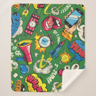 Cobertor Sherpa Pop Art: Quadrinhos Coloridos Sem Olhos